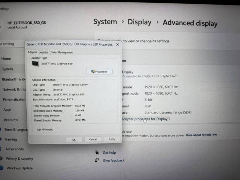 Intel Core i5-8365U 8th Gen CPU @ 1.60-1.90GHz, 8 Core(